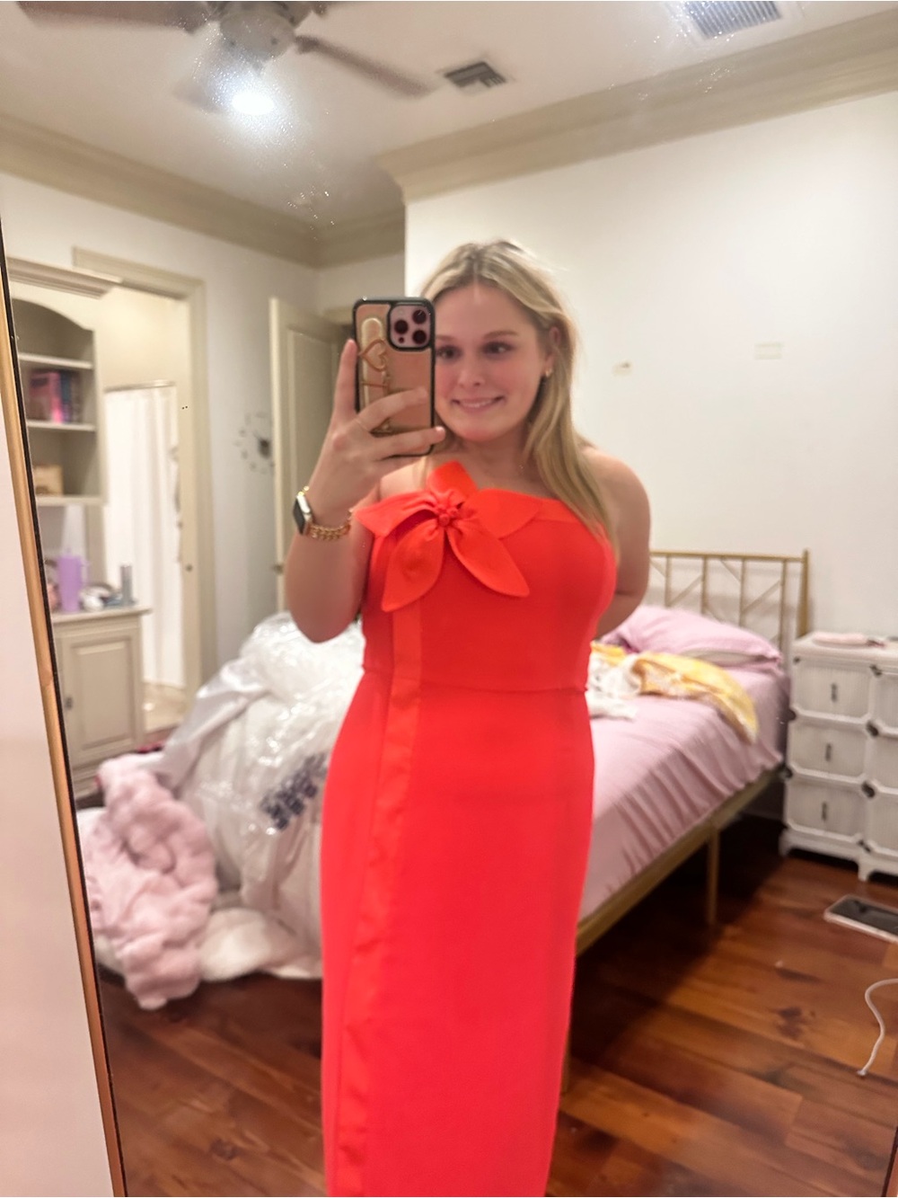 Lilly Pulitzer Strapless Coral-Red Maxi Dress with Bow